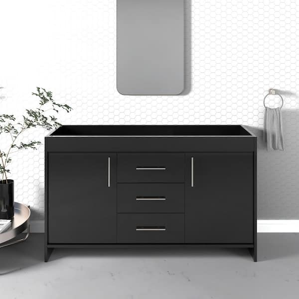 VOLPA USA AMERICAN CRAFTED VANITIES Pacific 60 in. W x 18 in. D x 33.88 in. H Bath Vanity Cabinet without Top in Glossy Black