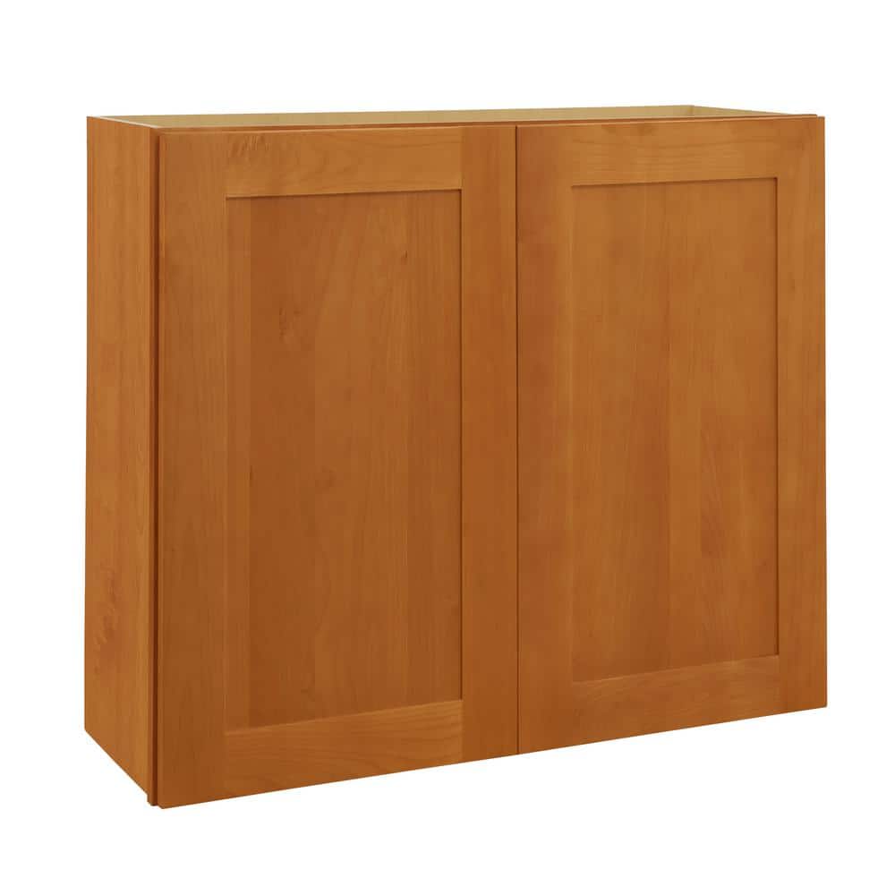Hargrove Cinnamon Stain Plywood Shaker Assembled Wall Kitchen Cabinet Soft Close 27 in W x 12 in D x 36 in H