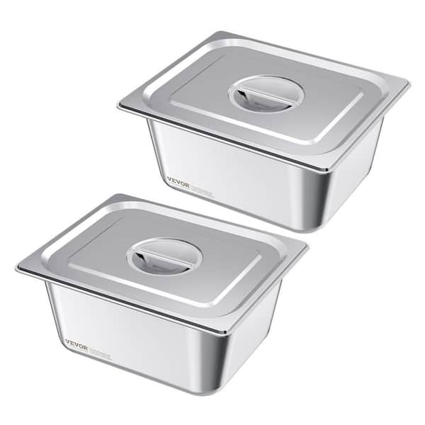 2 Pack Steam Hotel Pans, 36 qt. Silver Stainless Steel Roasting Pans, 1/2 Size Table Steam Pans With Lids, 6 in. Deep