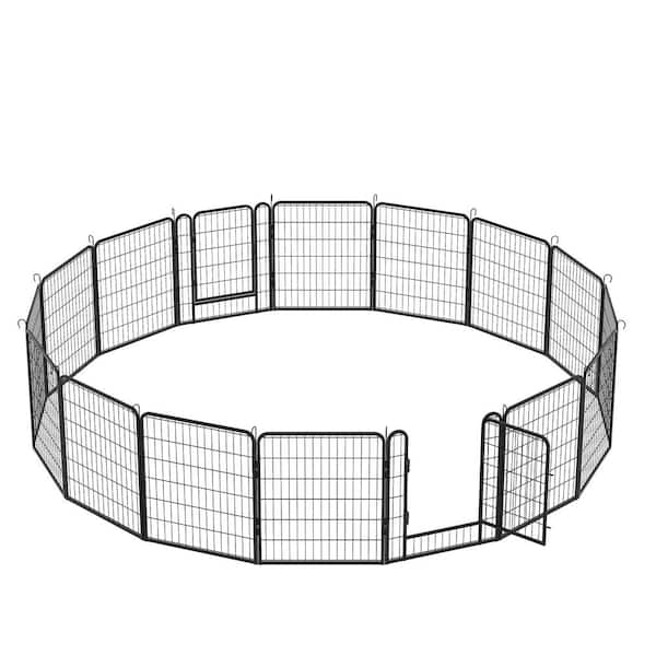 Miscool 31.7 in. H x 27.4 in. W Foldable Heavy-Duty Metal Exercise Pens Indoor and Outdoor Pet Fence Playpen Kit (16-Pieces)