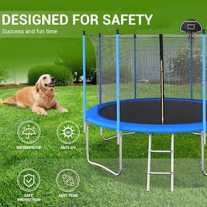 12 ft. Blue Round Outdoor Trampoline with Safety Enclosure and Basketball Hoop