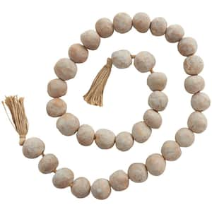 Beige Handmade Ceramic Round Intricately Shaped Large Distressed Beaded Garland with Tassel