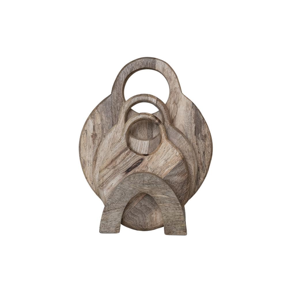 Set of 3 Round Mango Wood Cutting Boards with Stand