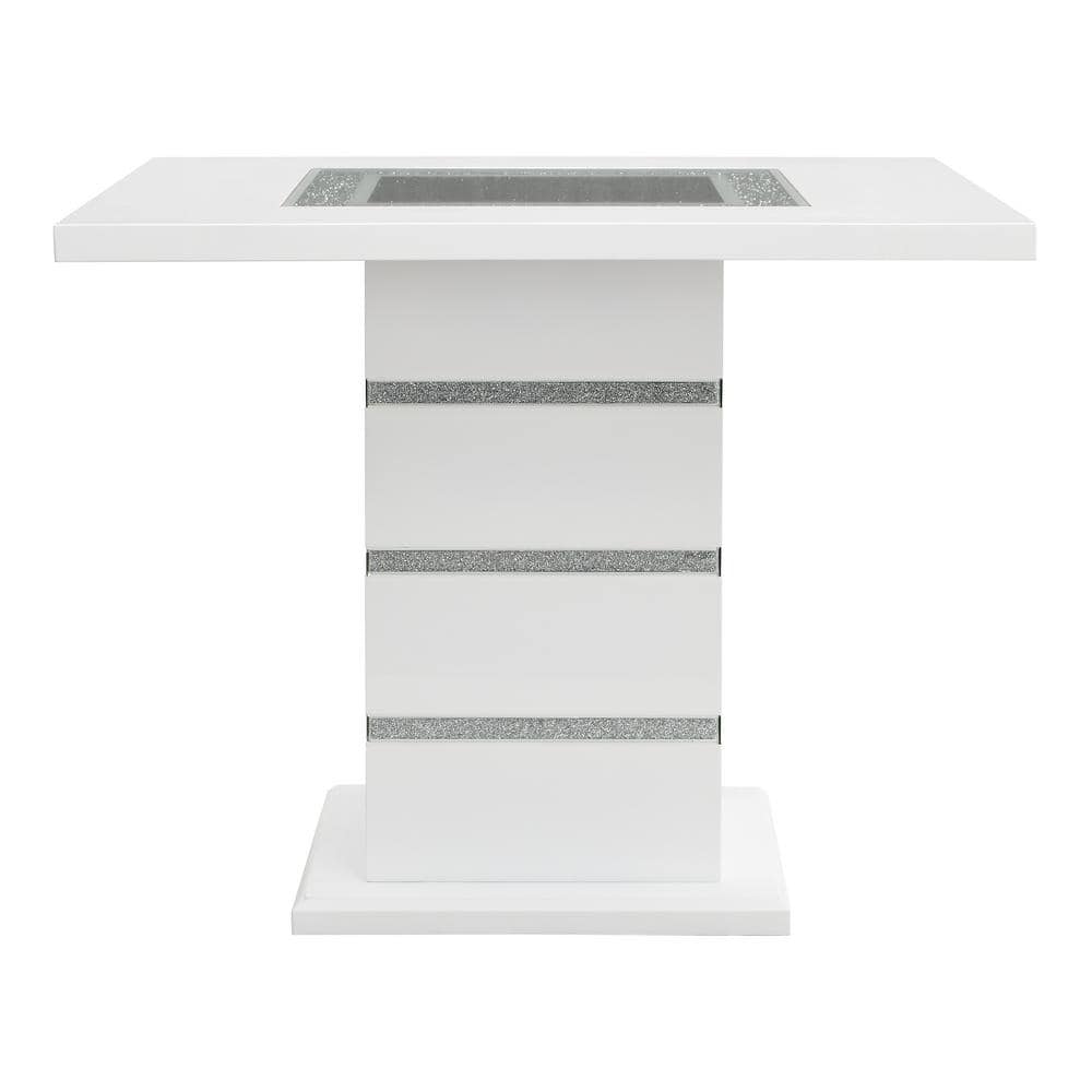 Elizaveta 47" Square High Gloss Counter Height Table with Faux Crystal