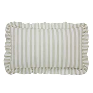 Finders Keepers Soft White Khaki Farmhouse Ruffled Striped Cotton  King Sham