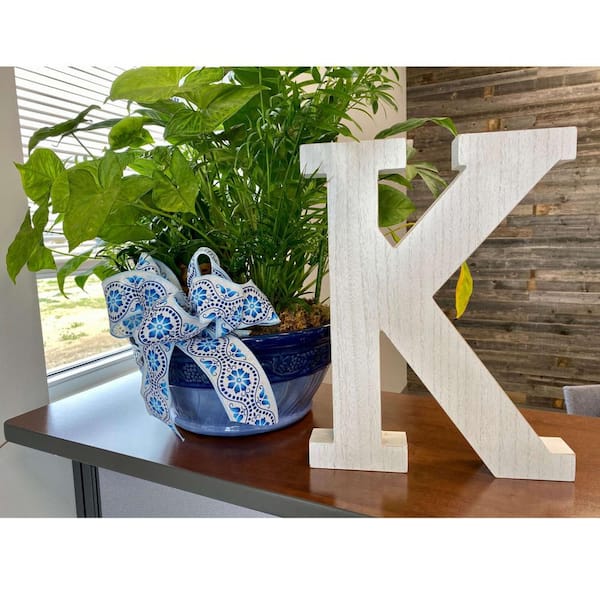HomeRoots 16 in. Distressed White Wash Wooden Initial Letter K Specialty Sculpture