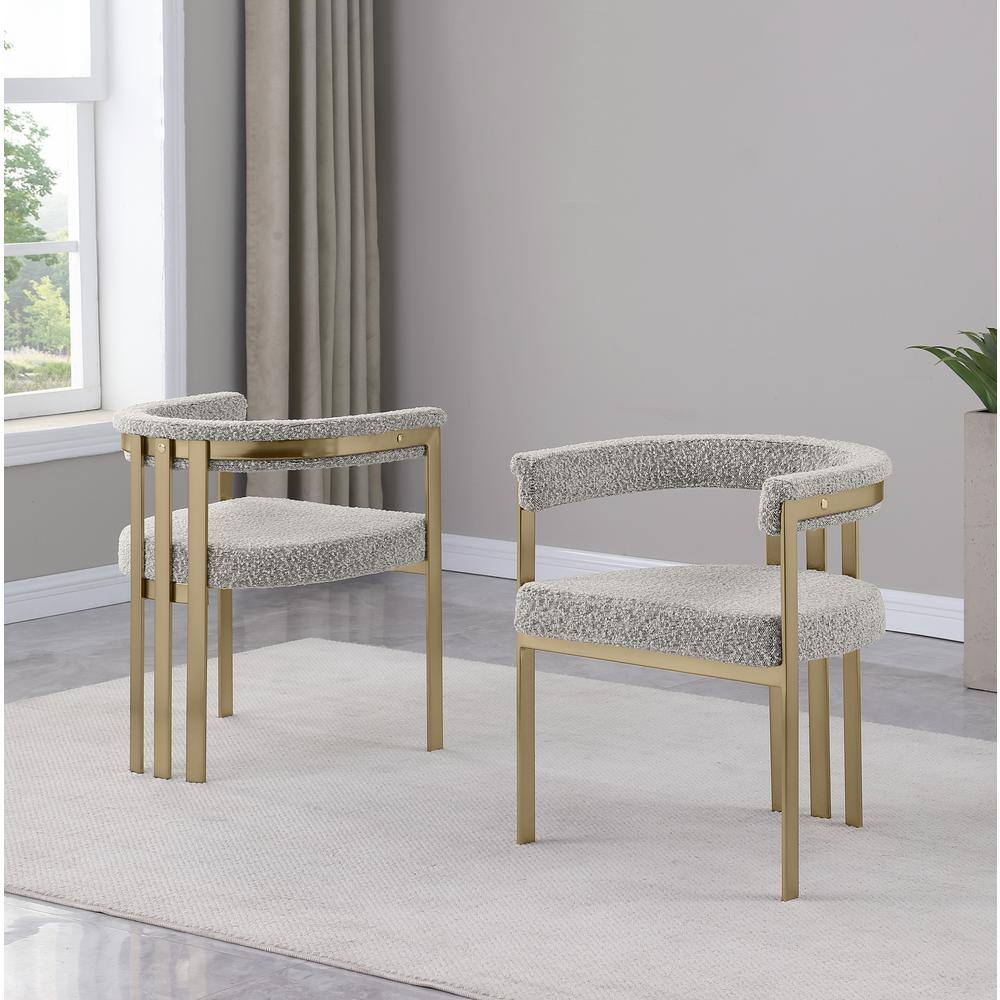 Rich Gray Boucle Upholstered Side Chairs with Gold Metal Frame, Set of 2