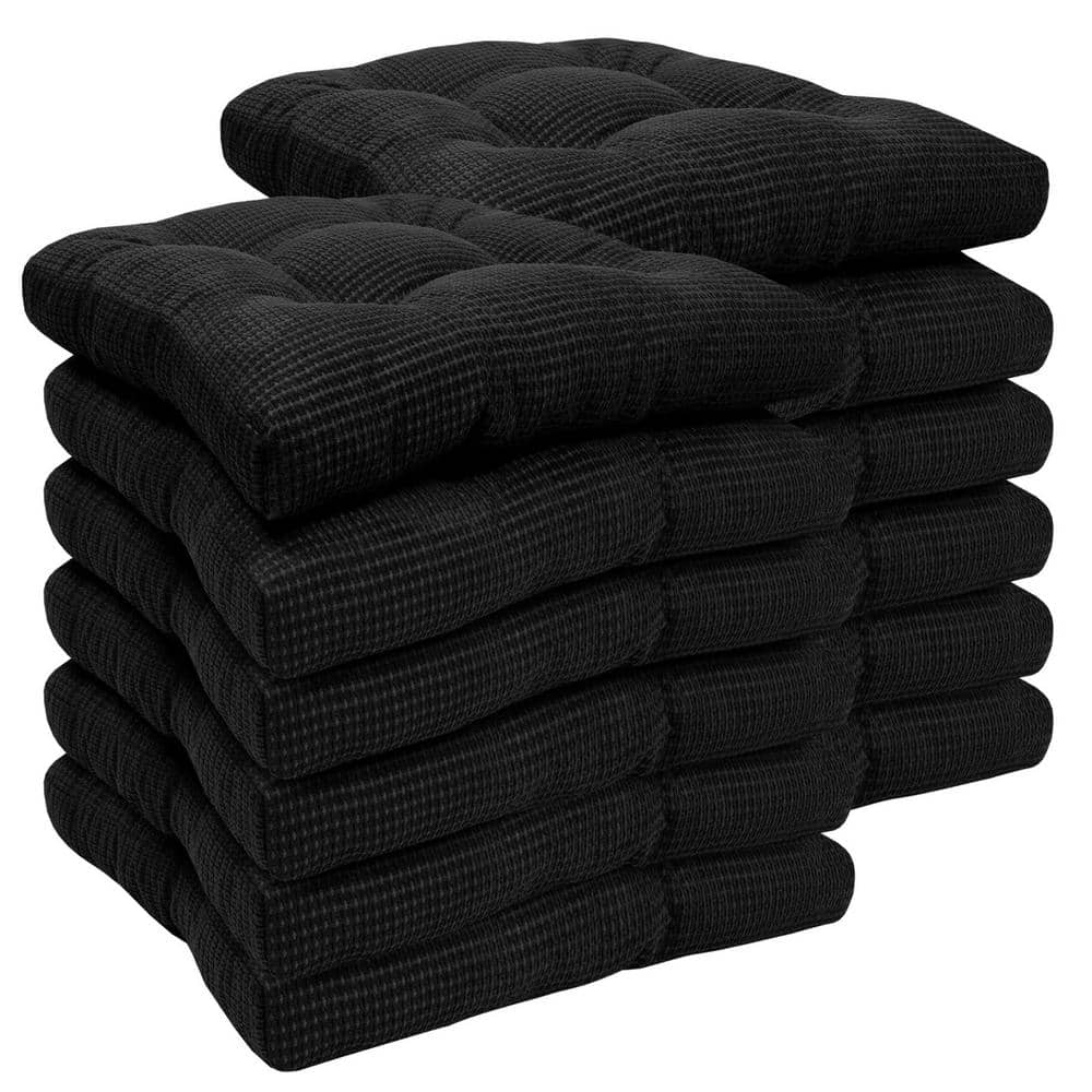 Fluffy Tufted Memory Foam Square 16 in. x 16 in. Non-Slip Indoor/Outdoor Chair Cushion with Ties, Black (12-Pack) price history on PriceWatchPro