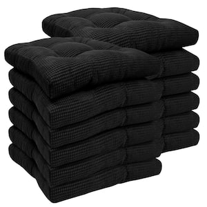 Fluffy Tufted Memory Foam Square 16 in. x 16 in. Non-Slip Indoor/Outdoor Chair Cushion with Ties, Black (12-Pack)