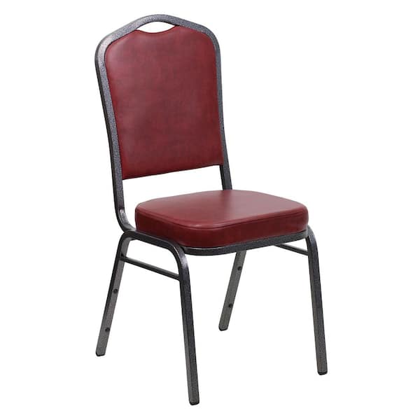 Carnegy Avenue Hercules Vinyl Crown Back Ergonomic Banquet Chair in Burgundy Vinyl/Silver Vein Frame