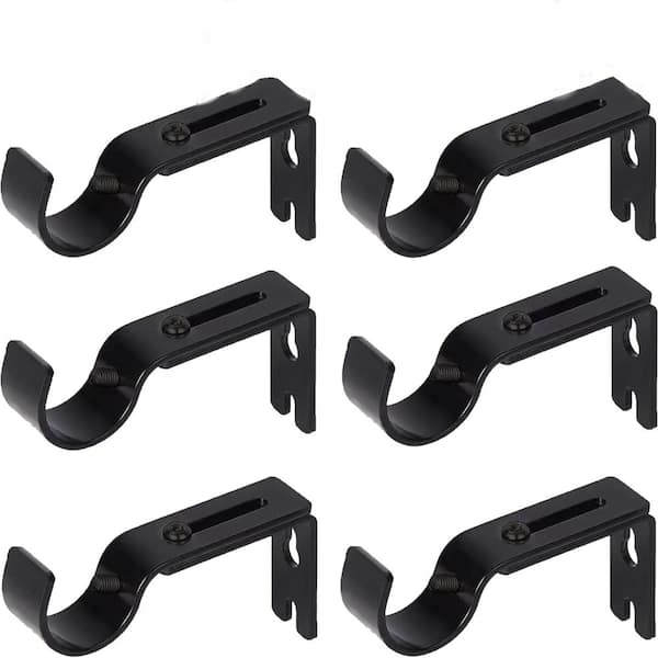 Adjustable Heavy-Duty Black Curtain Rod Brackets for 1-Inch Rods (6-Pack)