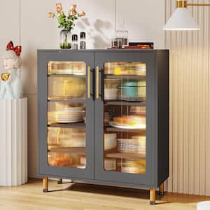 Ahlivia Gray Wood 31.5 in. Sideboard Buffet Cabinet with Doors and LED Light