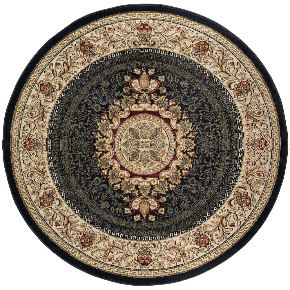 Tayse Rugs Sensation Oriental Black 8 ft. Round Indoor Area Rug SNS4673 ...