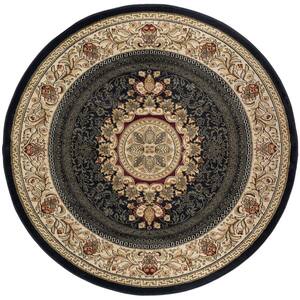 Sensation Oriental Black 8 ft. Round Indoor Area Rug