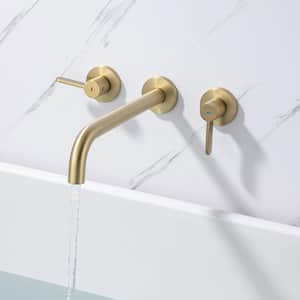 8014 2-Handle Wall Mount Roman Tub Faucet with High Flow Rate and Long Spout in Brushed Gold