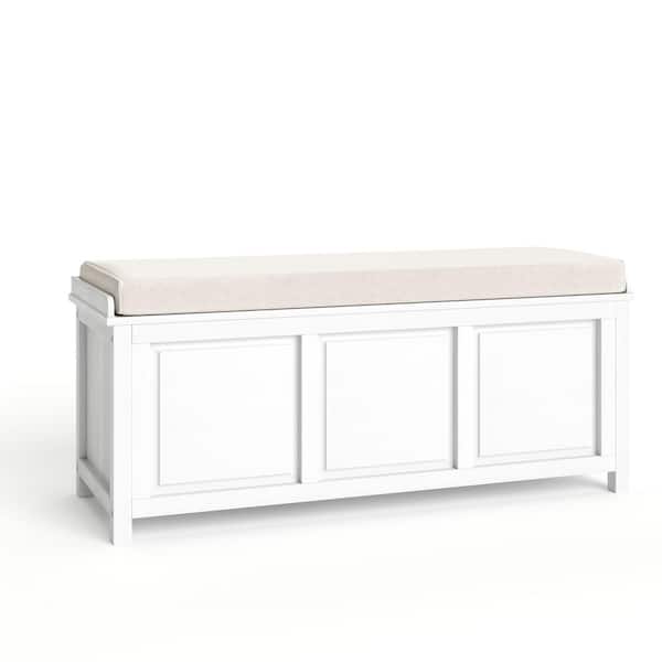 20in. H x 45in. W White Solid Wood Open Top Shoe Storage Bench
