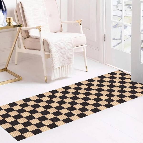 PLAYA RUG Heavy Duty Black and Beige 36 in. W x 27 ft. L