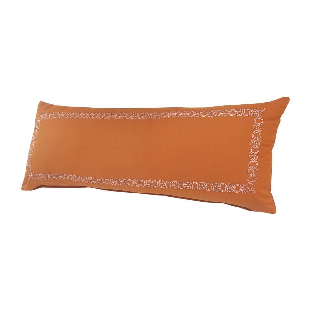 Cinnamon Embroidered Border Rectangular Lumbar Pillow, 14" x 36"