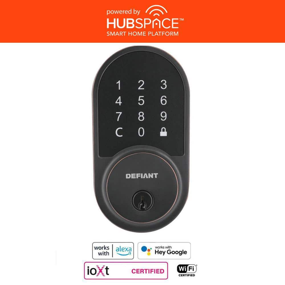 Round Aged Bronze Electronic Single Cylinder Deadbolt Wi-Fi Enabled Powered