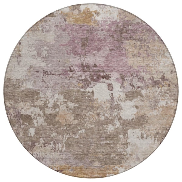 Chantille Machine Washable Indoor/Outdoor Abstract ACN2812 Mocha 8 ft. x 8 ft. Round Rug