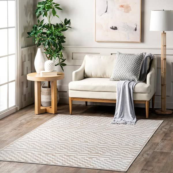 Nikita Faded Geometric Machine Washable Beige 8 ft. x 10 ft. Area Rug