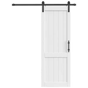 32 in. W. x 84 in. White DH Shape MDF Sliding Barn Door with Hardware Kit