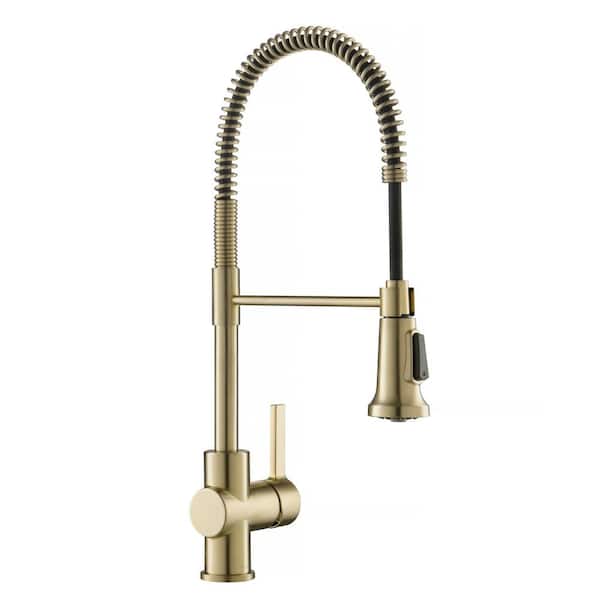 KRAUS Britt Single Handle Commercial Style Pull Down Sprayer Kitchen Faucet in Brushed Gold