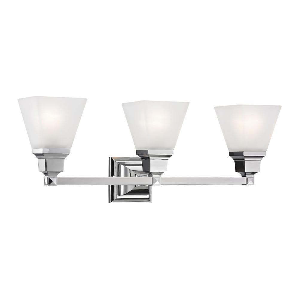 Polished Chrome 3-Light Bath Vanity with Milk Glass Shades