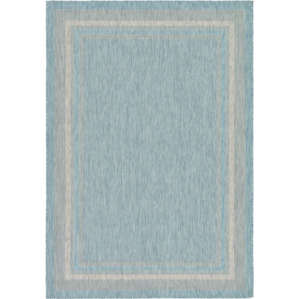 Unique Loom Outdoor Soft Border Aquamarine 7' 0 x 10' 0 Area Rug ...