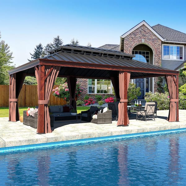 VEIKOUS 13 ft. W x 10 ft. D Aluminum Pergola Outdoor with Dark Gray  Retractable Canopy PG0202-02-9 - The Home Depot