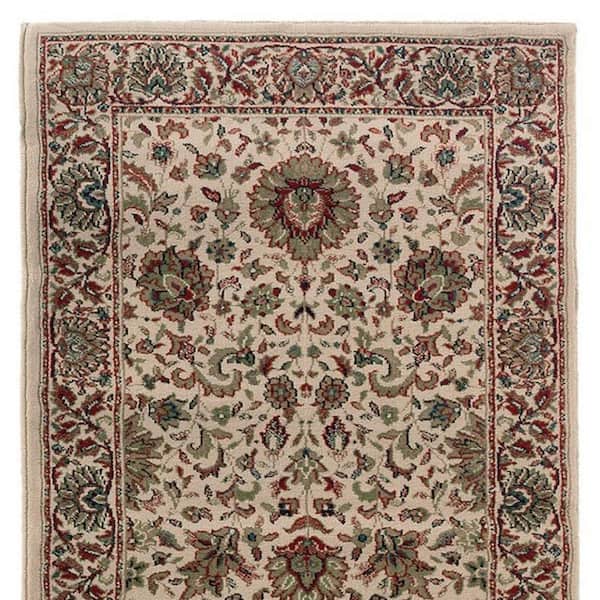 2 ft. x 9 ft. Ivory, Green Oriental Washable Area Rug