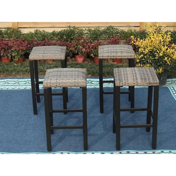 PHI VILLA Rattan Wicker Outdoor Bar Stool (4-Pack)