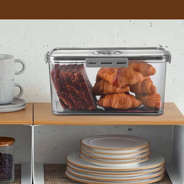 1 Piece Large Time Recording Bread Box with Airtight Lid for Homemade Bread, Toast, Bagel, Donut and Cookies, Dark Grey