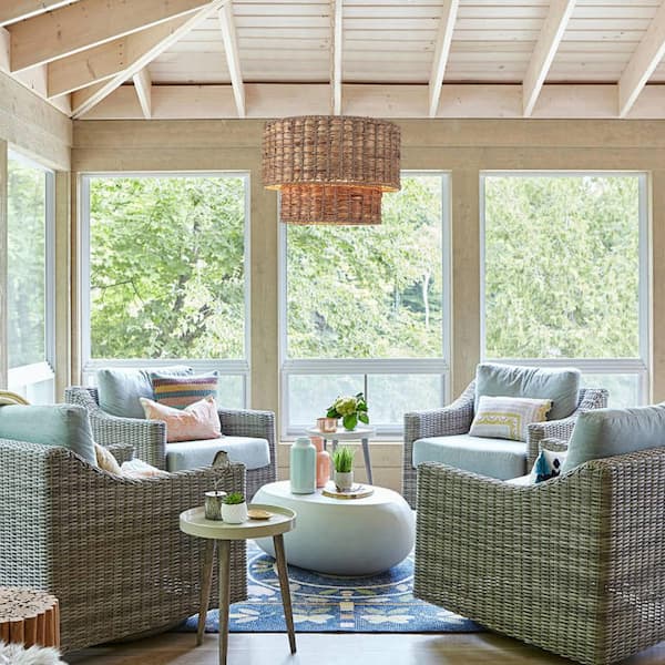 5 Light Gold Seagrass Beachy Bohemian Drum Chandelier for Living Room Dining Room Bedroom No Bulbs Included