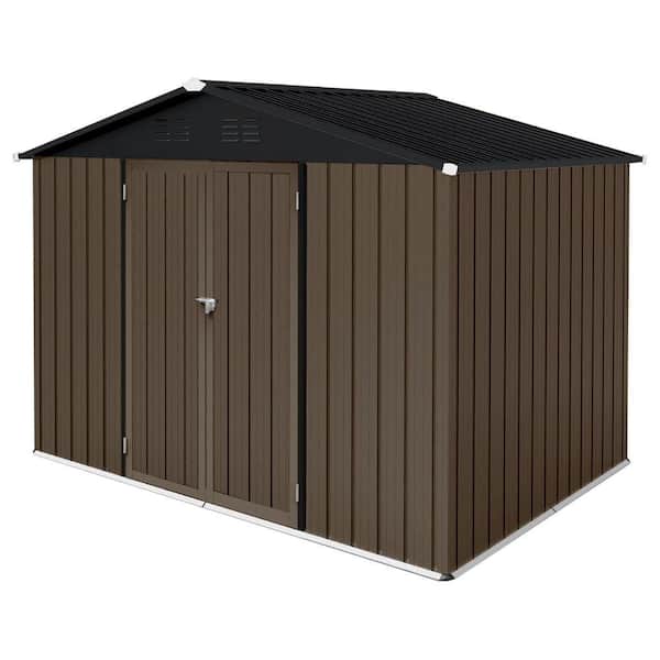 ToolCat 8 ft. D x 6 ft. W Metal Garden Shed, Brown/Black
