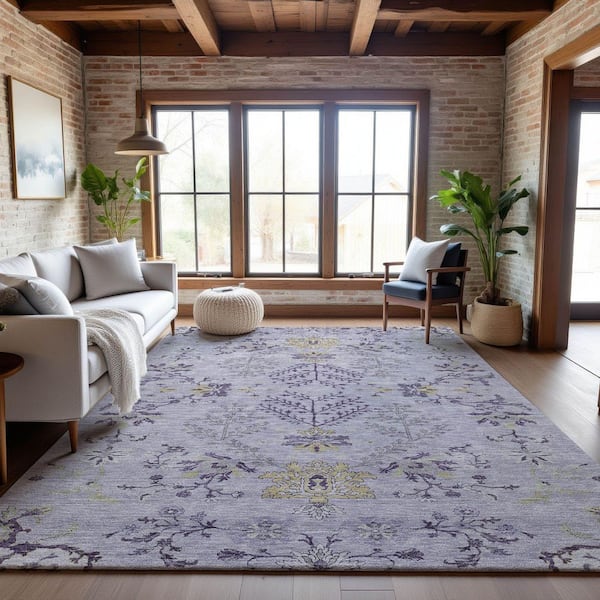 Mayfield Premium Machine Washable Abstract AMF1156 Lavender 5 ft. x 7 ft. 6 in. Area Rug
