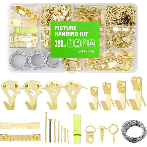 Steel Picture Hanging Kit 350PCS Heavy Duty Photo Frame Hangers with Sawtooth Hardware D Rings Nails Level Screws