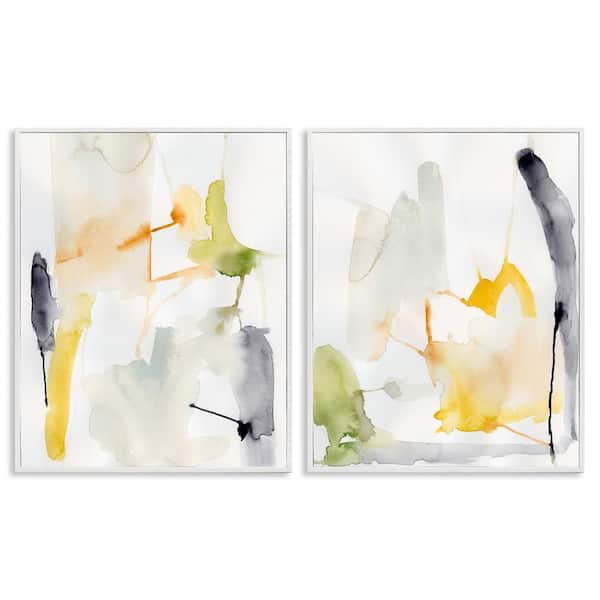 Stupell Industries Watercolor Paint Drips by Victoria Barnes 2 Pieces White Framed Abstract Giclee Art Print 30 in. x 24 in.