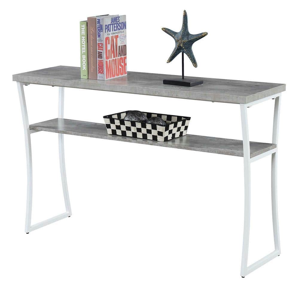 Modern Birch and White Metal Console Table with Storage Shelf