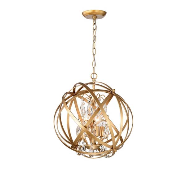 Jojospring Sara 16 in. Dia 4-Light Spray Painted Yellow-Ish Gold Metal Crystal Orb Chandelier
