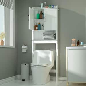 22.4 in. W x 66.9 in. H x 7.4 in. D White Bathroom Over-the-Toilet Storage with Adjustable Shelf and Doors