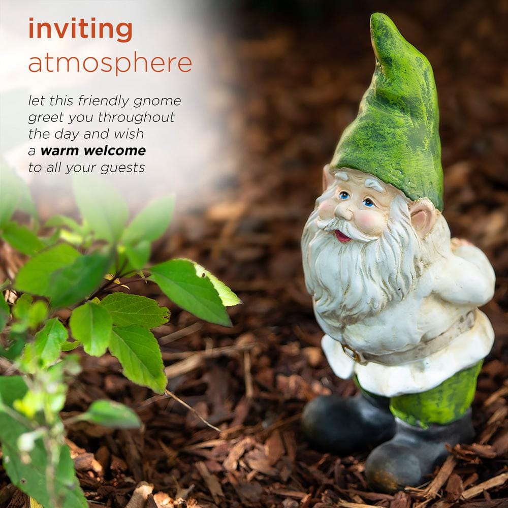 12-Inch Green and Beige Polyresin Garden Gnome Statue