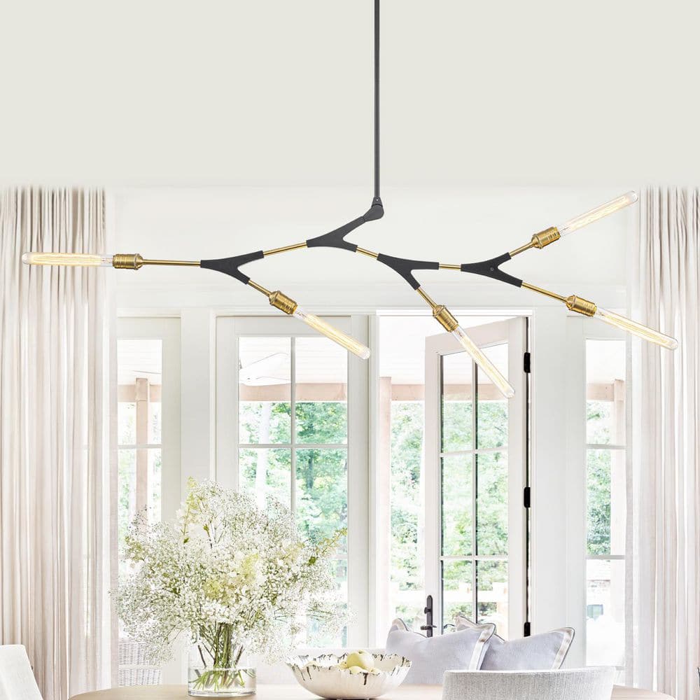 42.13 in. 5-Light Modern Black and Gold Y-Shape Linear Chandelier for Dining Room price history on PriceWatchPro