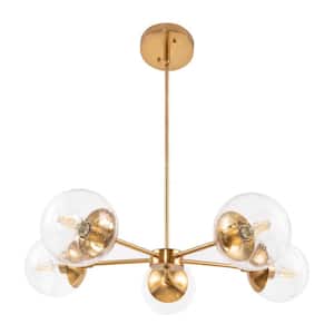 Gracelyn Modern 5-Light Clear Seedy Glass Globe Shades and Satin Gold Indoor Dimmable Chandelier Light