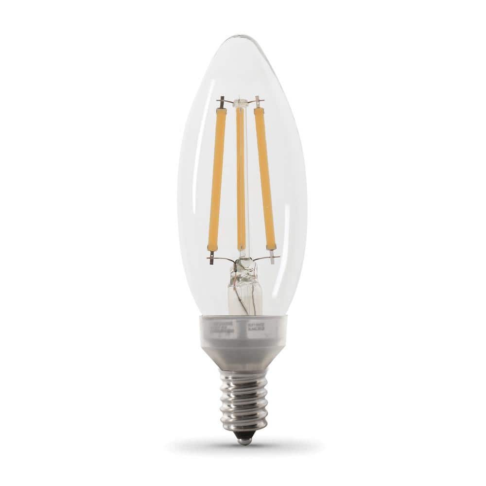 Feit Electric 100-Watt Equivalent Candelabra Dimmable Filament CEC Clear Chandelier LED Light Bulb Soft White 2700K (2-Pack) BPCTC100927CAFIL/2 The Home Depot