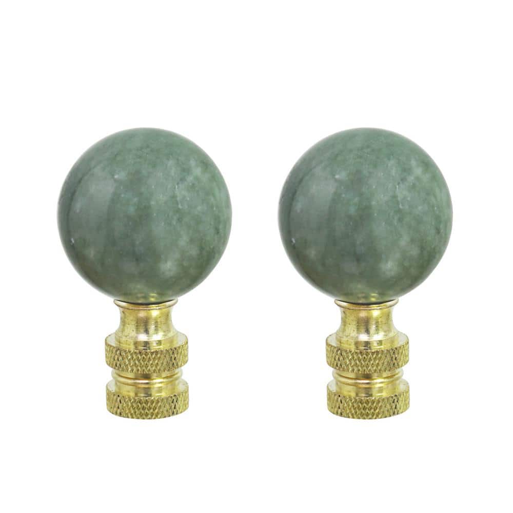 Green Faux Marble Ball Finials with Brass Finish, 2 Pack