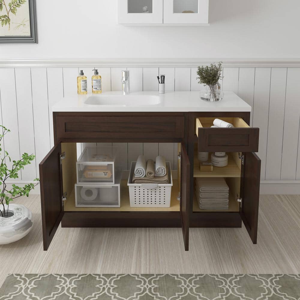 48 in Medium Brown Plywood Freestanding Bath Vanity Cabinet
