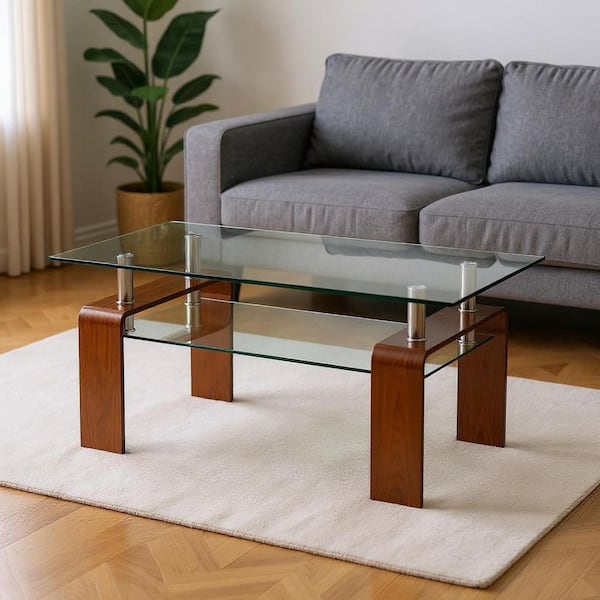 39.30 in. Clear Rectangle Glass Coffee Table