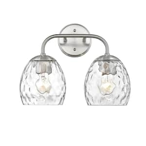 Gallos 15.125 in. 2-Light Brushed Nickel Vanity Light with Thumb Print Glass