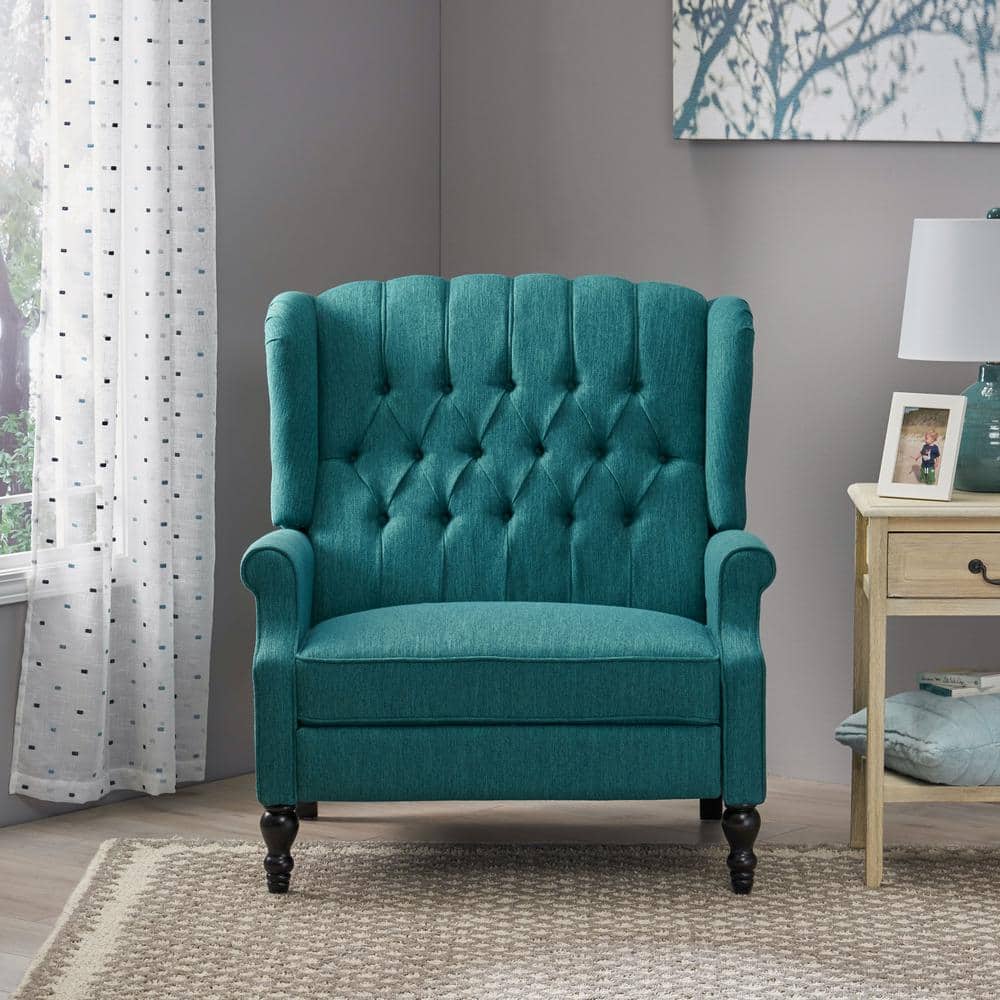 Oversized Blue Faux Wood Wingback Recliner